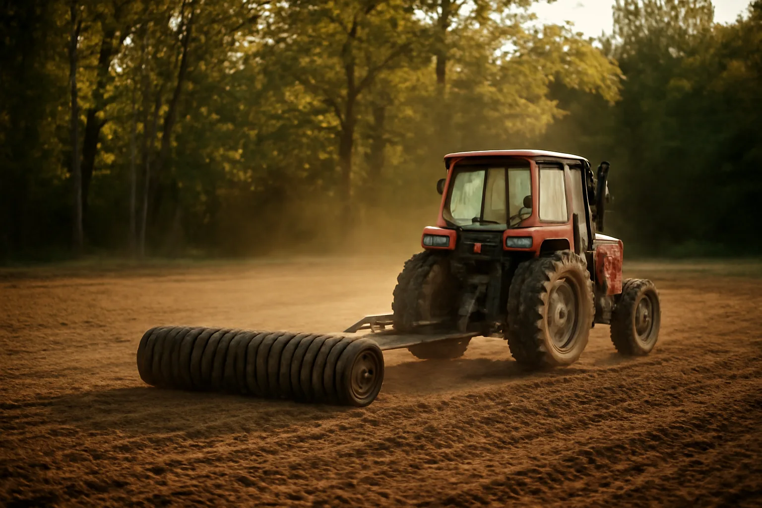 Cultipacker attached to compact tractor firming soil in a freshly disked food plot