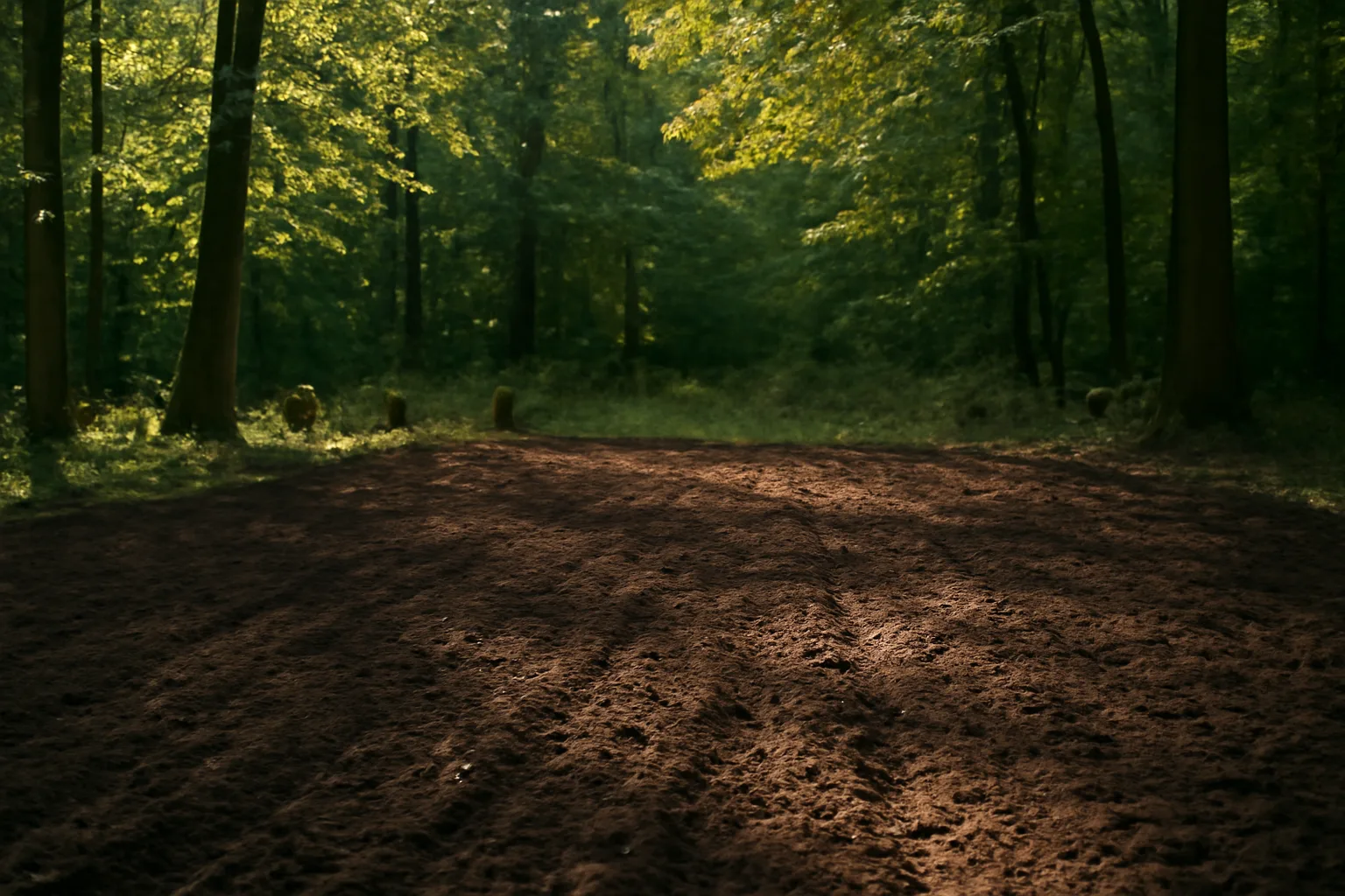 Small food plot cleared and tilled inside a hardwood forest opening