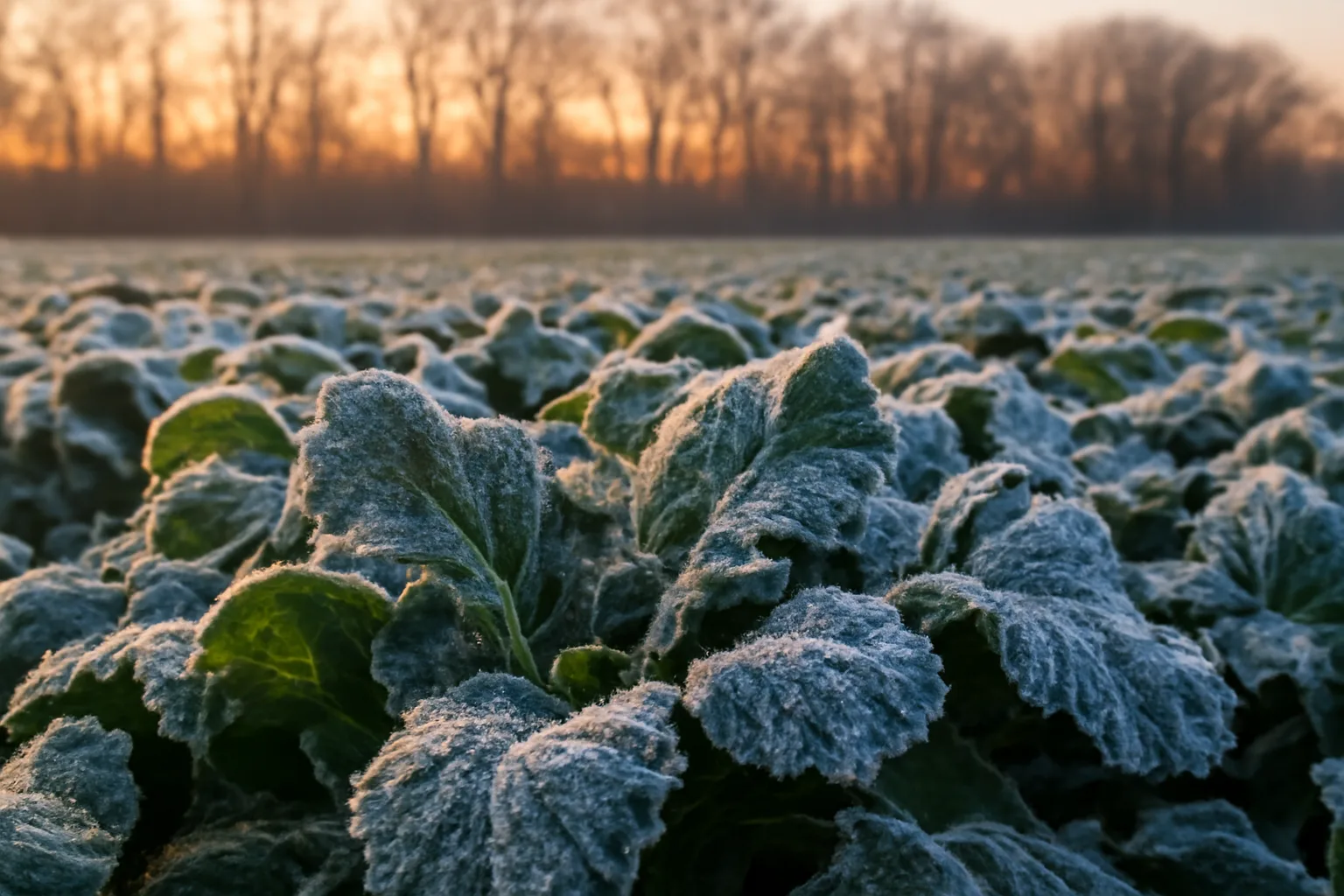 Frost-covered brassica food plot at dawn, an example of the best food plot for late season