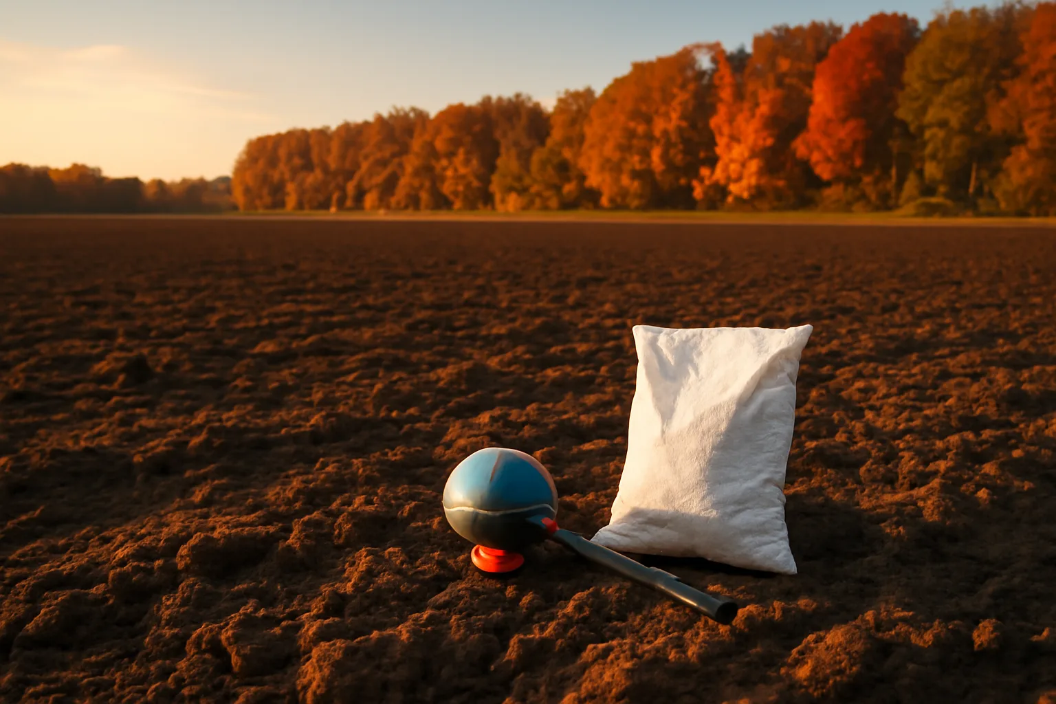 Freshly tilled food plot field ready for fall planting at sunset