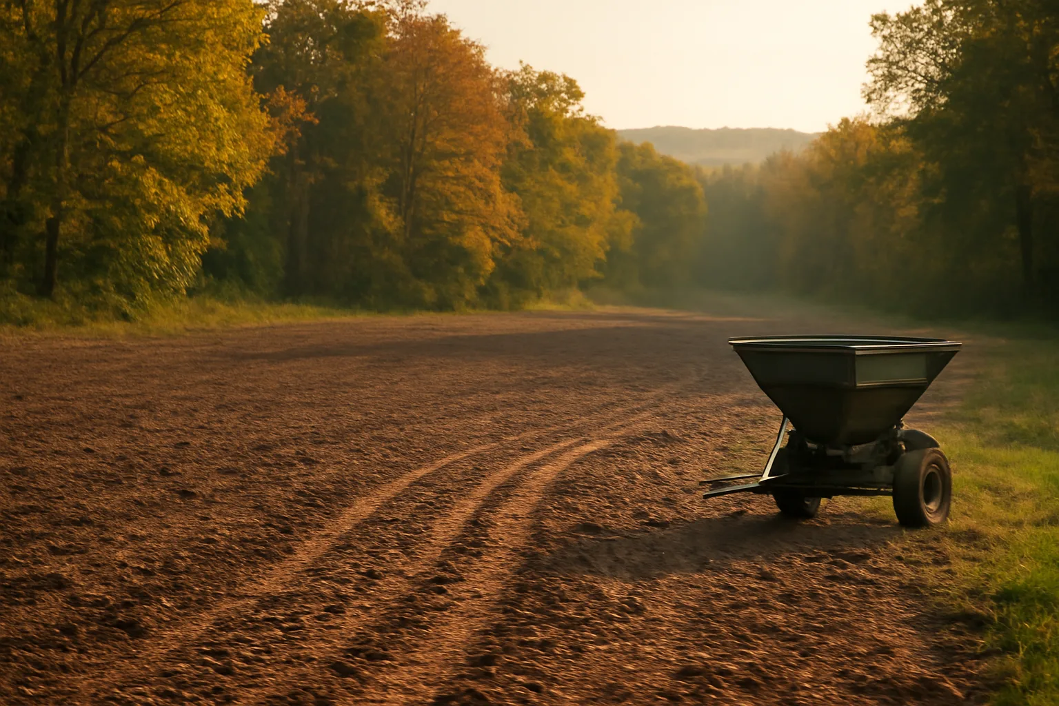 Freshly tilled food plot clearing in autumn woods ready for planting