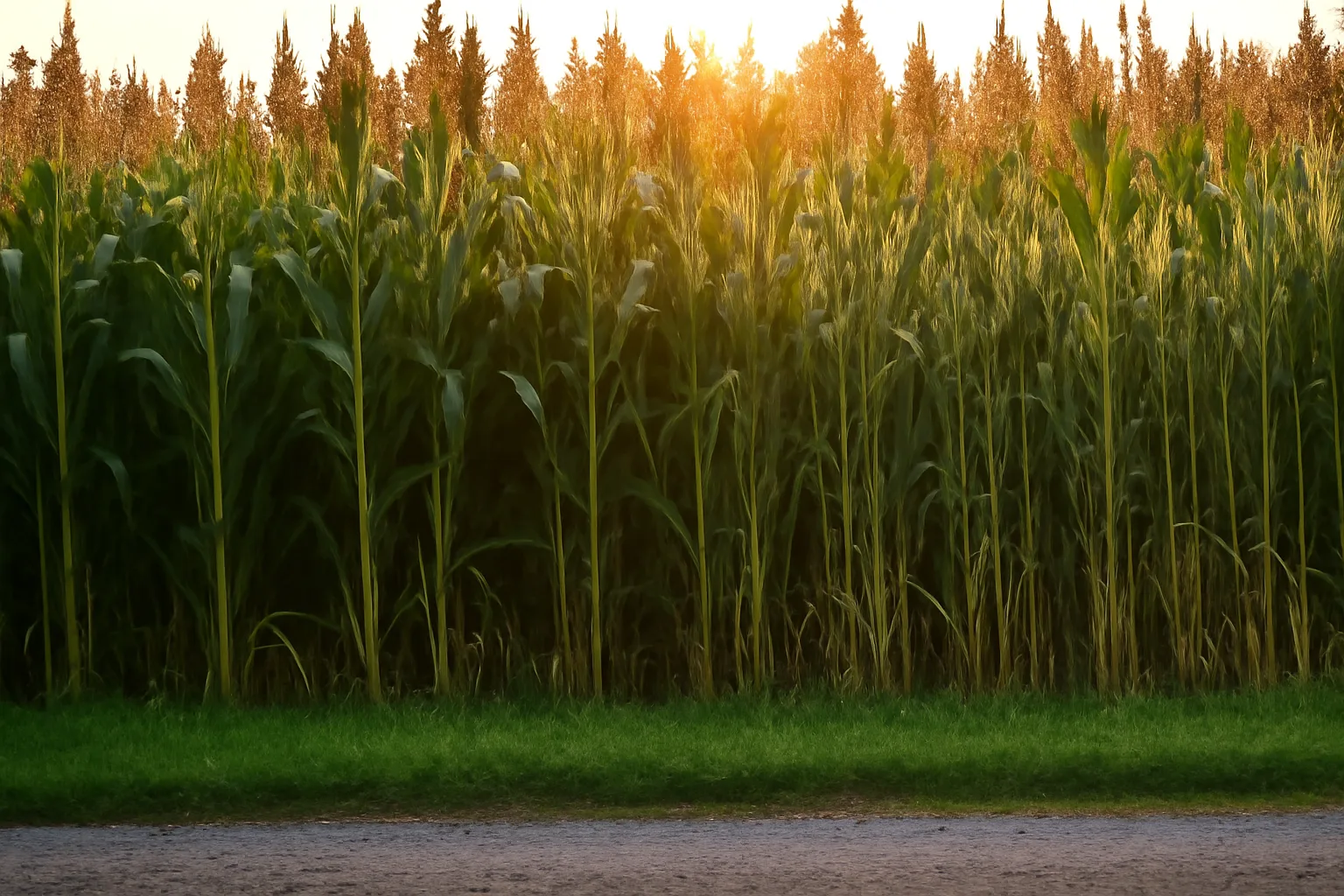 Tall sorghum and Egyptian wheat screening seed blocking view of a food plot