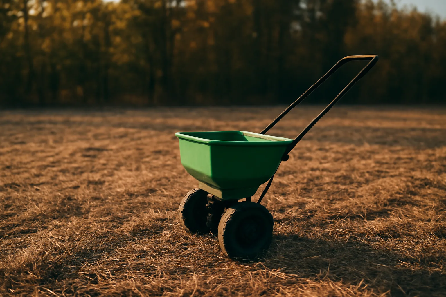No-plow food plot seed broadcast over dead residue at a wooded field edge