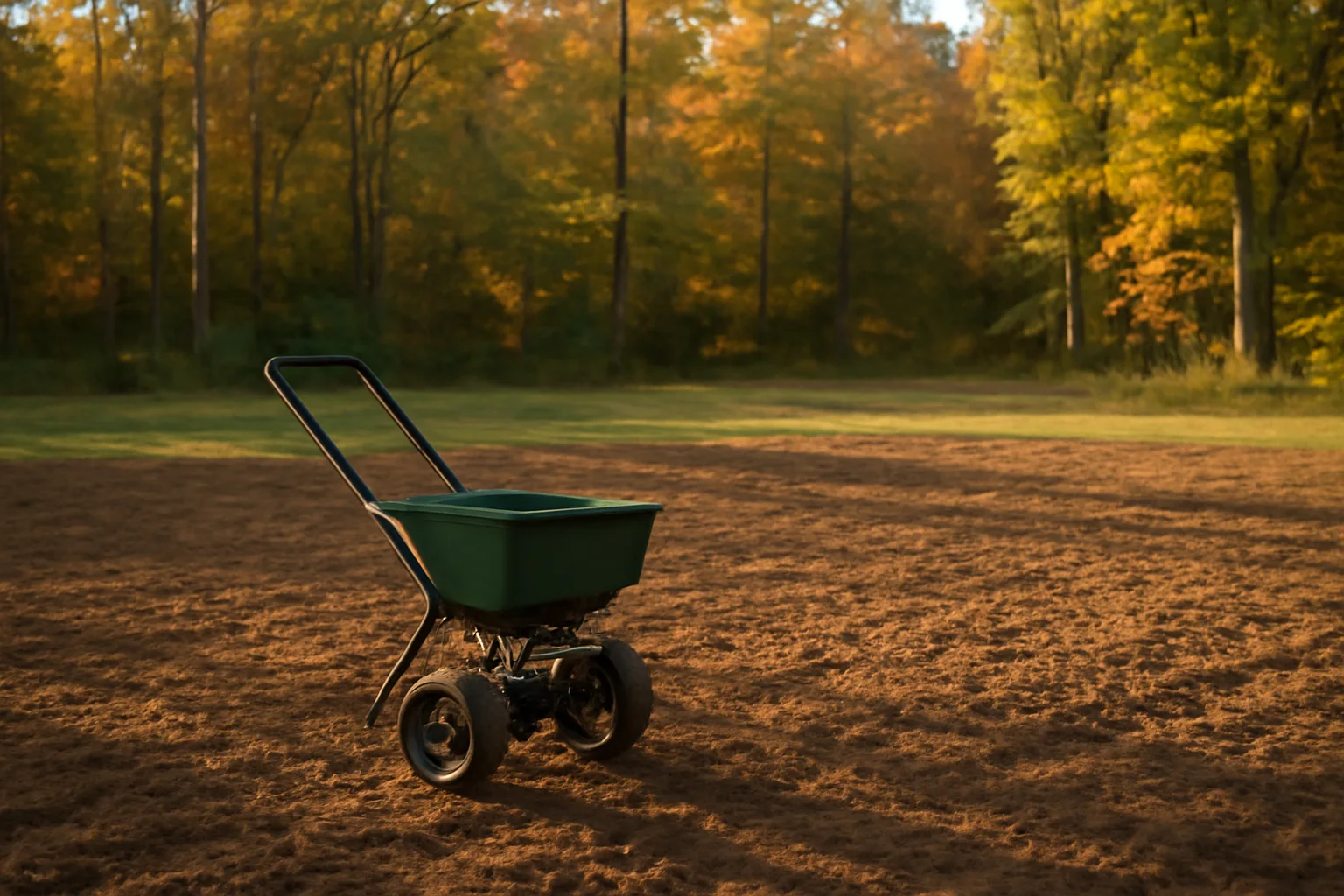 Freshly tilled fall food plot ready for clover seeding near a hardwood tree line