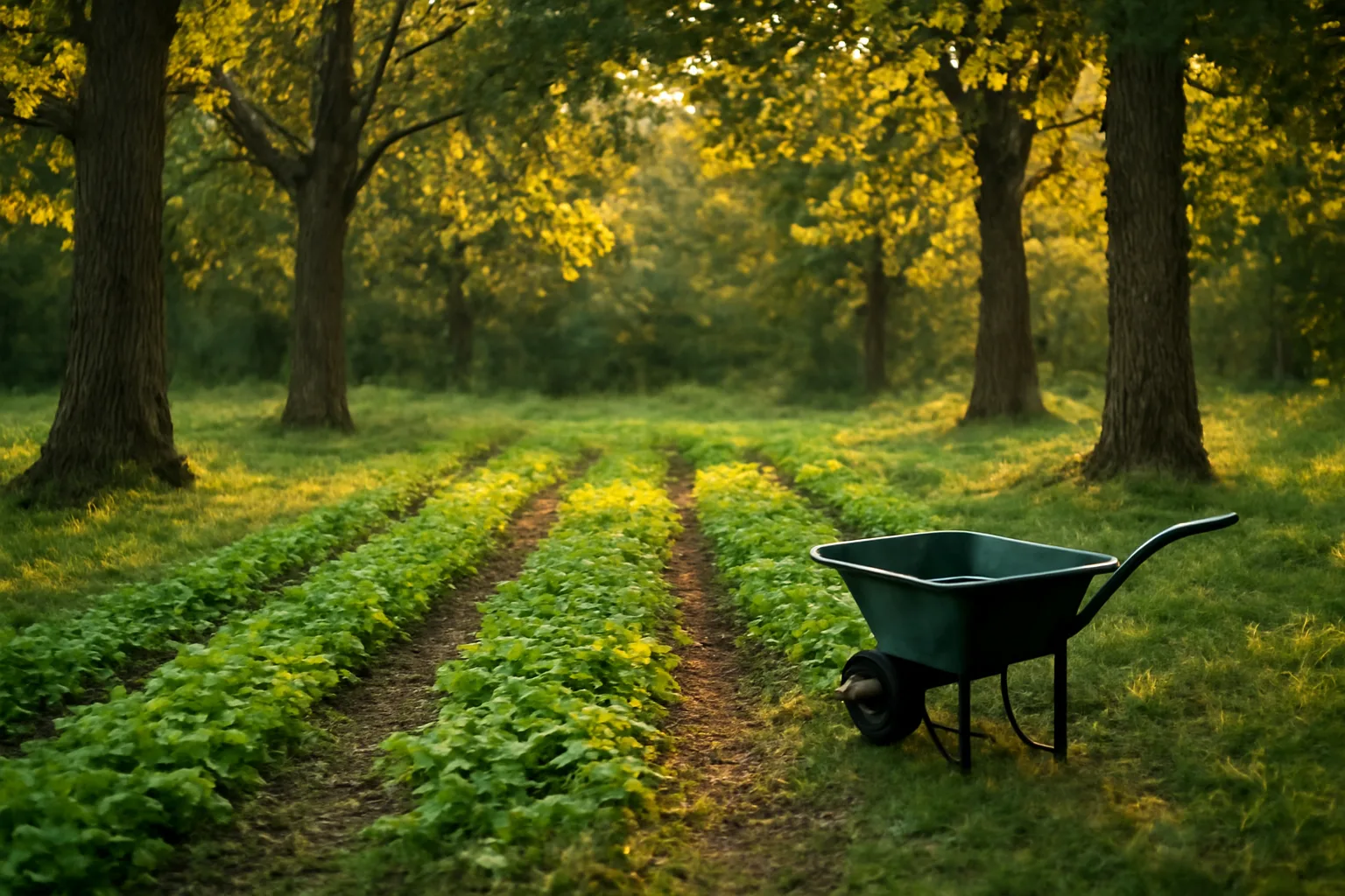 Small food plot clearing planted with clover inside a mature hardwood forest