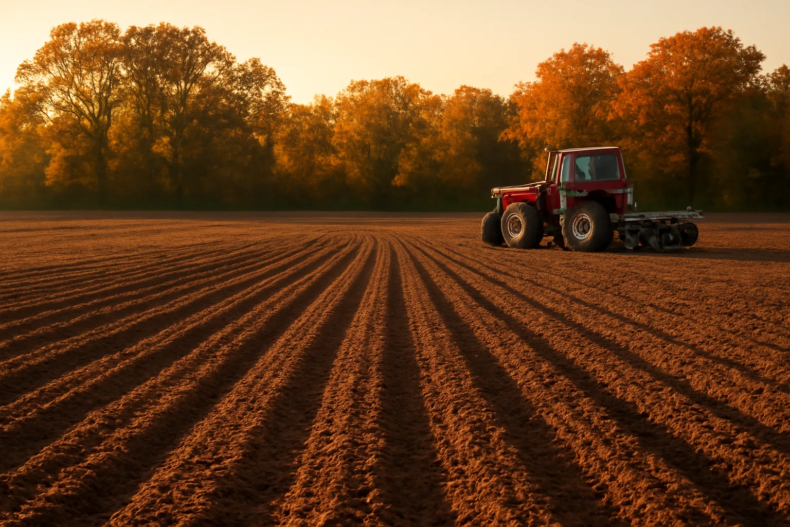 Freshly tilled food plot field at sunset ready for September planting