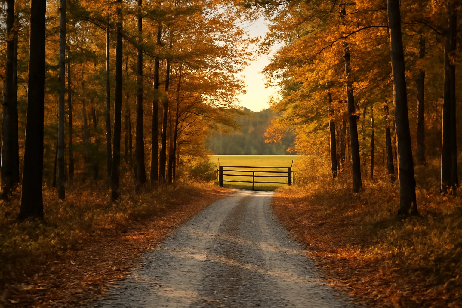 gravel road leading to an open planted field on public forest land