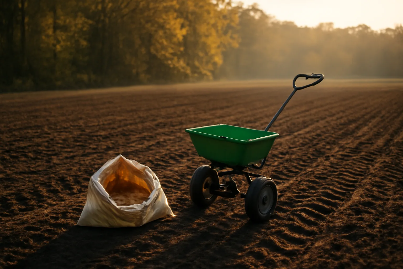 Freshly tilled food plot field at forest edge during fall planting season