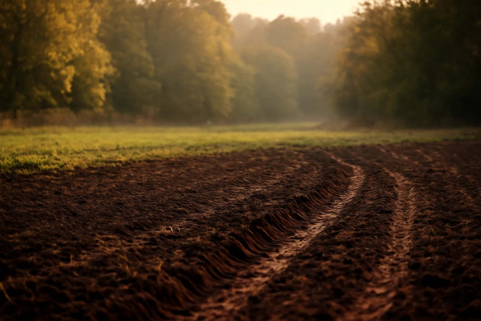 Freshly tilled food plot clearing in autumn woods ready for planting