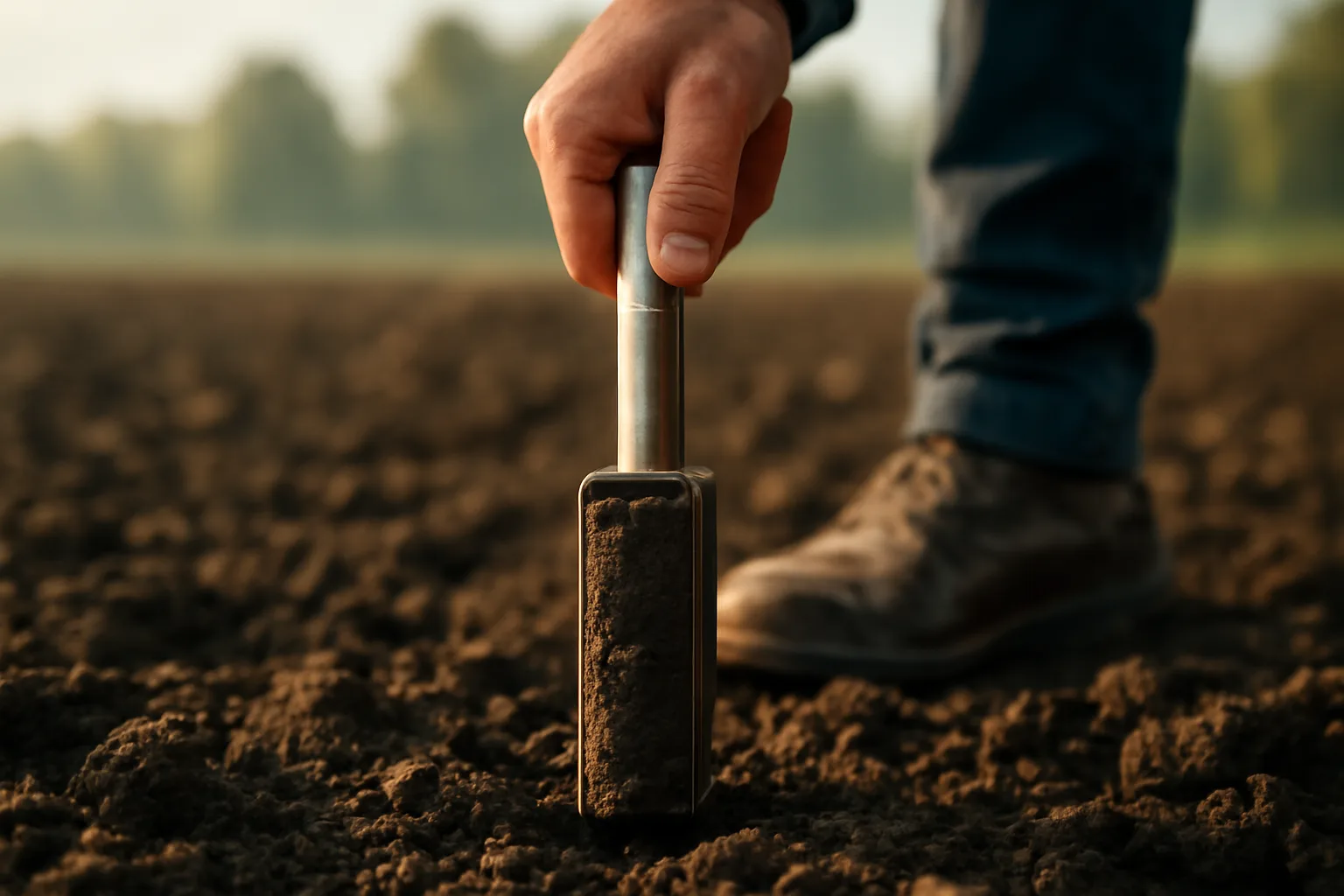 Hand pulling a soil core sample with a probe for food plot soil testing