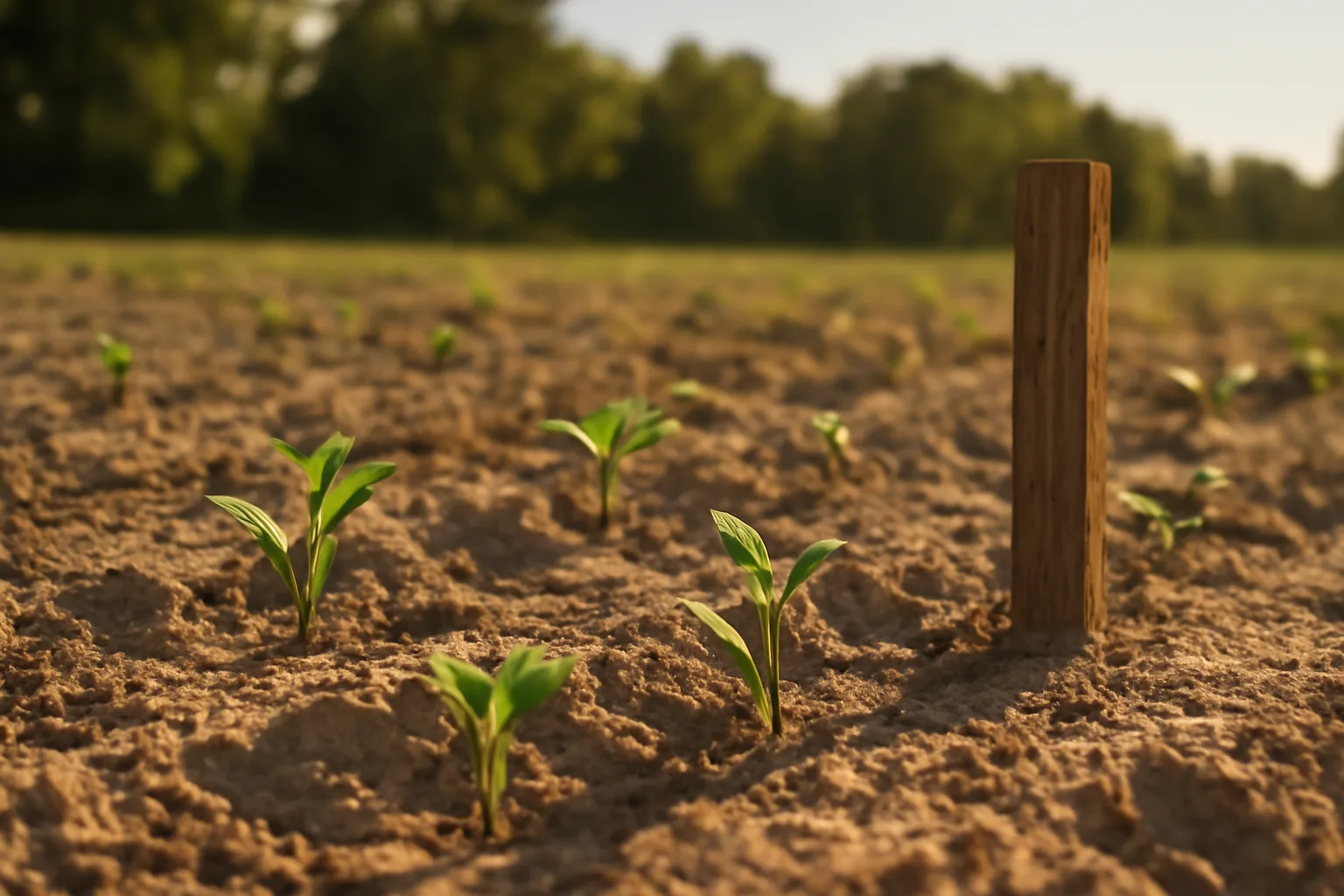Young cowpea and buckwheat seedlings growing in loose sandy food plot soil