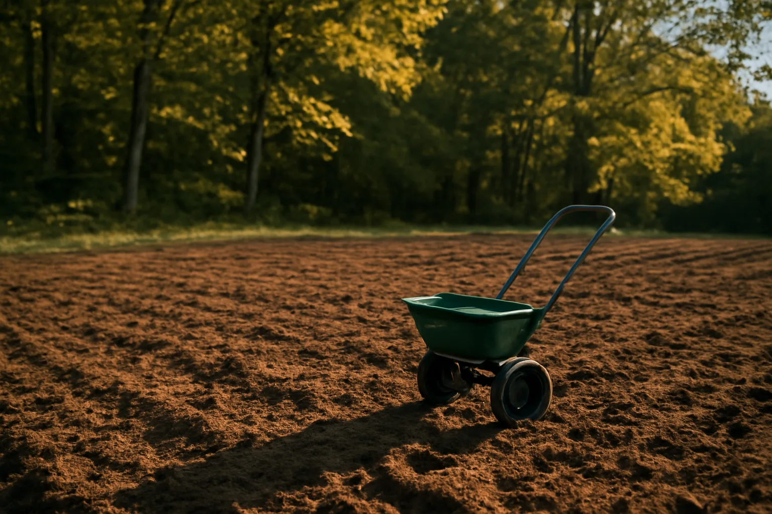 Freshly tilled food plot ready for seed at edge of hardwood tree line